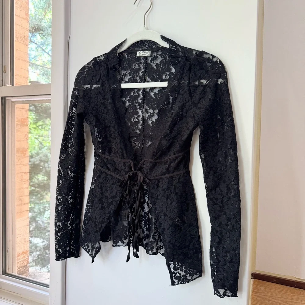New Free People Daylight Long-Sleeve Lace Top Black XS